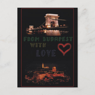 Boedapest collage op zwarte achtergrond briefkaart