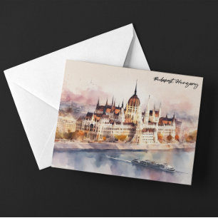 Boedapest Hongarije Aquarel Schilderij Panorama Ui Briefkaart