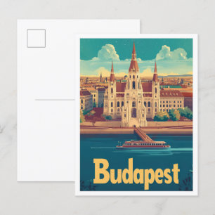 Boedapest Hongarije Kunst Vintage Reizen Illustrat Briefkaart