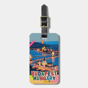 Boedapest Hongarije Nacht Stadslandschap Pop Art C Bagagelabel