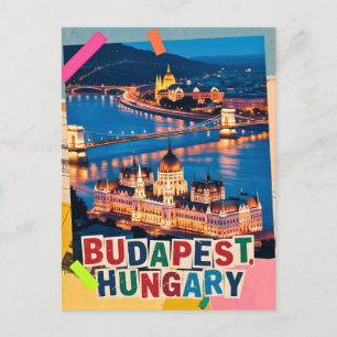 Boedapest Hongarije Nacht Stadslandschap Pop Art C Briefkaart