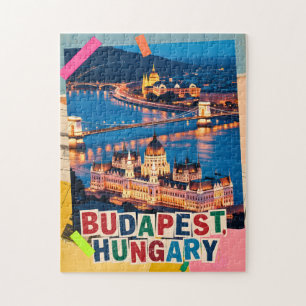 Boedapest Hongarije Nacht Stadslandschap Pop Art C Legpuzzel