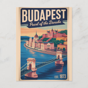 Boedapest Hongarije Retro Silhouette Stadslandscha Briefkaart