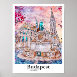 Boedapest Hongarije Travel Waterverf Hand getekend Poster