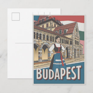 Boedapest Hongarije vintage lokale vrouw Cadeaus Briefkaart