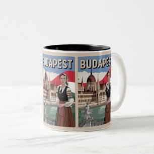 Boedapest Hongarije vintage lokale vrouw Cadeaus Tweekleurige Koffiemok