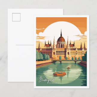 Boedapest Hongarije vintage reisillustratie Briefkaart