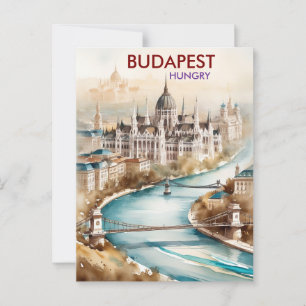 Boedapest Skyline Travel Art – Hongarije Cityscape Briefkaart