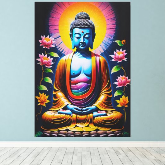 Boeddha - Bloeiende mindfulness Canvas Afdruk (Insitu (Houten vloer))