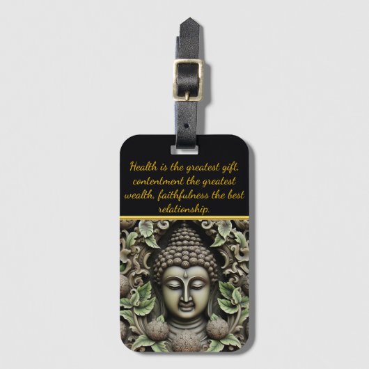 Boeddha Carving met bladeren en orbs Bagagelabel (Voorkant (verticaal))