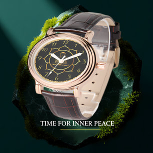 Boeddha doet meditatie spiritueel gouden folie horloge