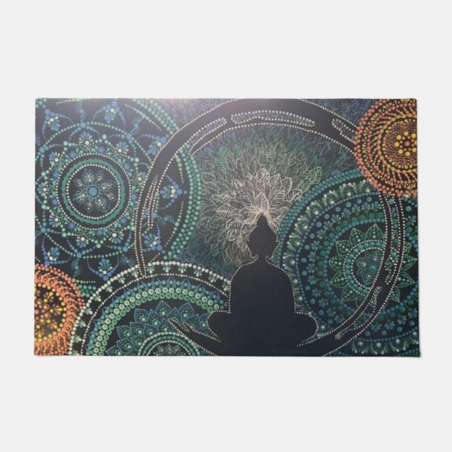 Boeddha, Dot Art Mandala, Meditatie Deurmat (Voorkant)