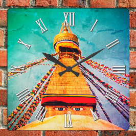 Boeddha Eyes, Boudhanath Stupa, Nepal/boeddhisme Vierkante Klok