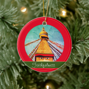 Boeddha Eyes & Faithfulness - Boudhanath Stupa Yog Keramisch Ornament