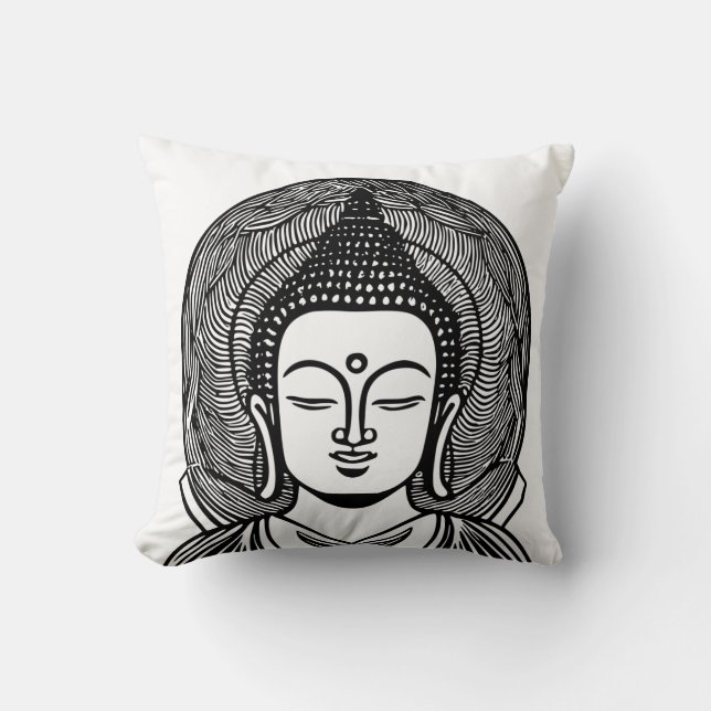 Boeddha Face Black en White Zen Kussen (Voorkant)