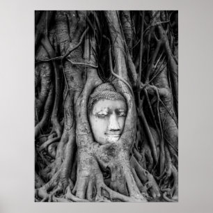 Boeddha Head poster Thailand Black en White