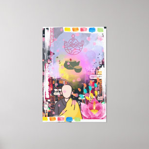 Boeddha in de stad canvas afdruk