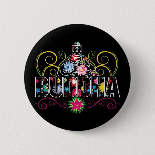 Boeddha in Flowers Ronde Button 5,7 Cm (Voorkant)