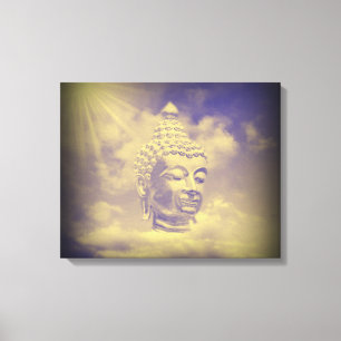 Boeddha in gekleurde wolken met kunstmatige zon canvas afdruk