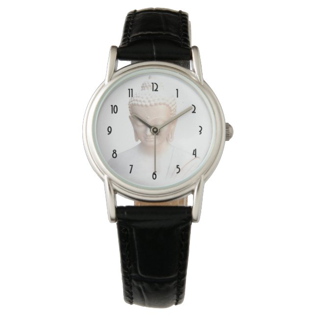 Boeddha in het wit | Serene-medium en kalm Horloge (Voorkant)