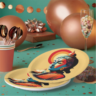 Boeddha Lord Retro Pop Kunstportret Papieren Bordje