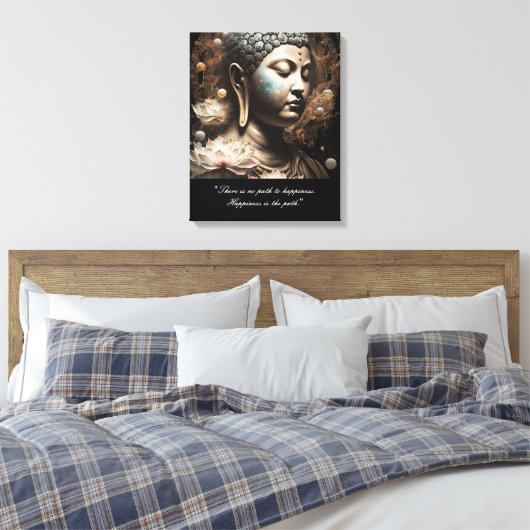 Boeddha Lotus Flower Happiness Quote Canvas Afdruk (Insitu (Slaapkamer))