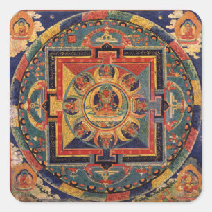 Boeddha Mandala Antiek reproductie Thanka Vierkante Sticker