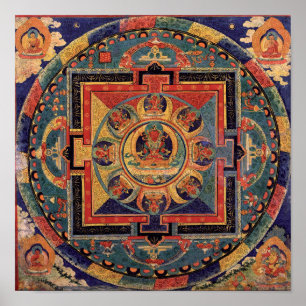 Boeddha Mandala Antiek Tibetan Thanka Poster
