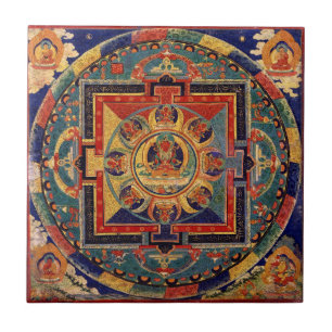 Boeddha Mandala Antiek Tibetan Thanka Tile Tegeltje