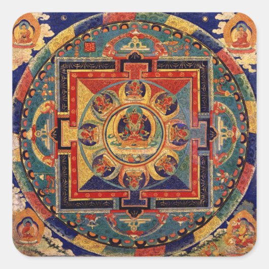 Boeddha Mandala Antiek Tibetan Thanka Vierkante Sticker (Voorkant)