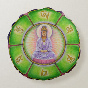 Boeddha Meditation OM Round Pillow Mandala Kuan Yi Rond Kussen