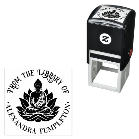 Boeddha Mediterende Lotuspositie Bibliotheek Boekn Zelfinktende Stempel (In situ)