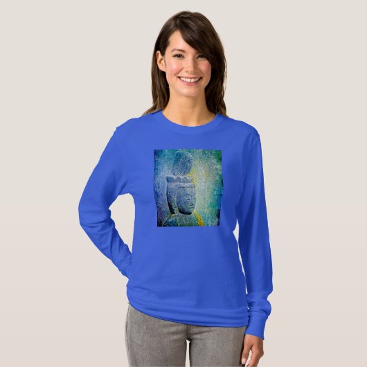 Boeddha op blauw t-shirt (Voorkant volledig)