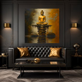 Boeddha op gestapelde stenen canvas afdruk