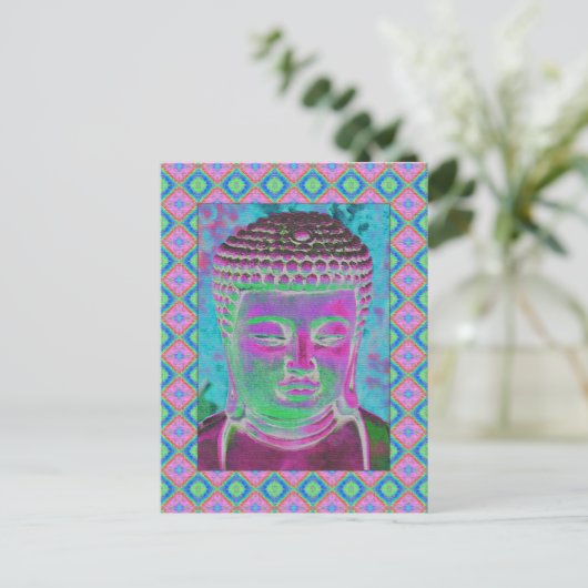 Boeddha-Pop in Magenta en Turquoise Briefkaart (Staand voorkant)