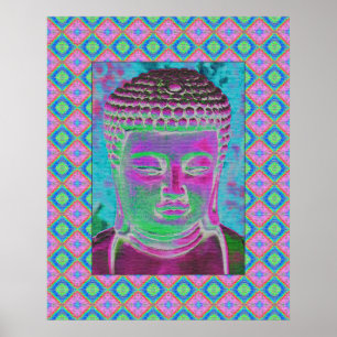 Boeddha-Pop in Magenta en Turquoise Poster
