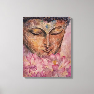 Boeddha roze Lotus Waterverf Afgerapt Canvas Afdruk