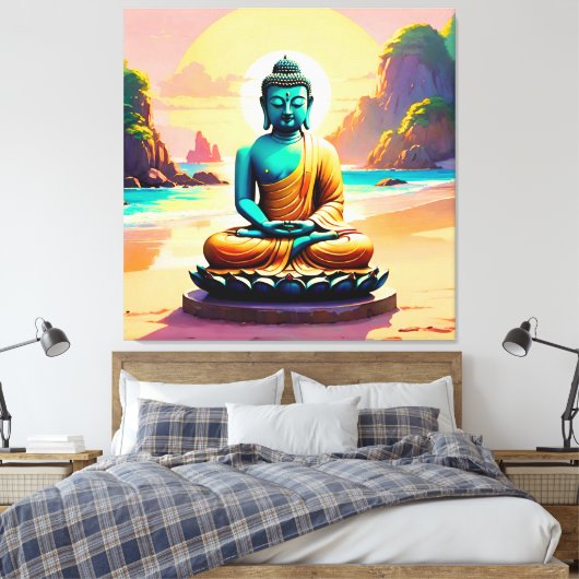 Boeddha - Serene oevers van verlichting Canvas Afdruk (Insitu (Slaapkamer))
