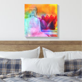 Boeddha-standbeeld & Lotus in water Canvas Afdruk (Insitu (Slaapkamer))