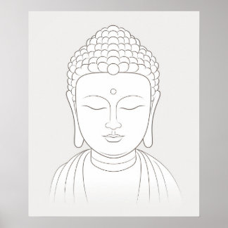 Boeddha Yoga Meditatie minimalistische lijnkunst Poster
