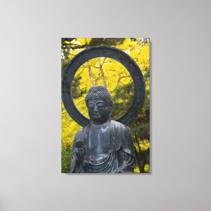 Boeddhabeeld in de Japanse Tuinen Gouden Canvas Afdruk