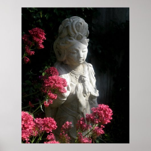 Boeddhisme Poster Goddess Kuan Yin Buddha Flowers (Voorkant)