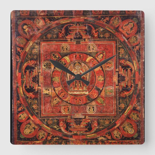 Boeddhistisch Mandala over compassie Vierkante Klok (Voorkant)