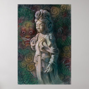 Boeddhistisch Poster Kuan Yin & Zen Dragon Buddha