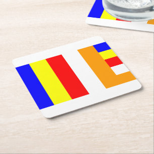 Boeddhistische vlag vierkante kartonnen onderzetter