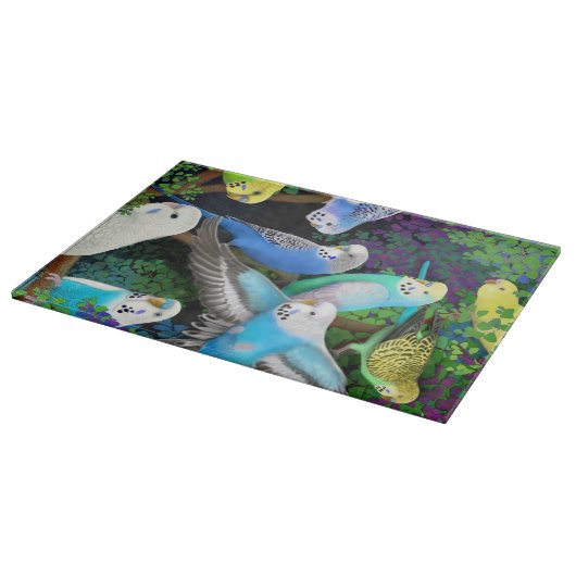Boedgerigar Paraket Parrots in Ferns Cutting Board Snijplank (Hoek)
