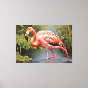 Boeiend  Flamingo AI-Art schilderij Canvas Afdruk