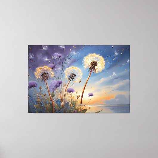 Boeiende paardenbloemen in Nightsky AI kunstschild Canvas Afdruk (Voorkant)