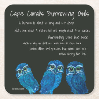 Boeit Owl Coastal Art Cape Coral Florida Vierkante Kartonnen Onderzetter
