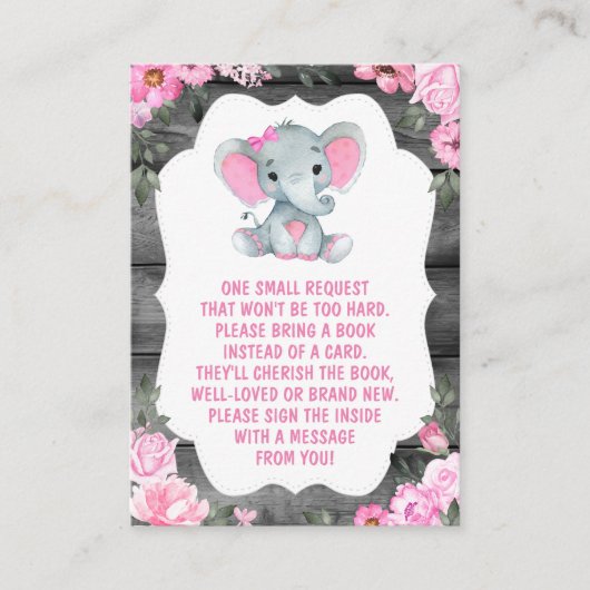 Boek aanvraag Pink Elephants Shower Floral Ticket Informatiekaartje (Voorkant)